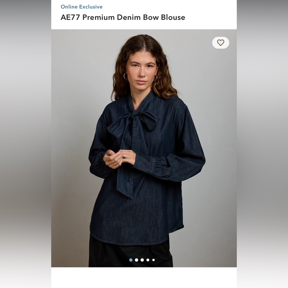 AE77 Premium Denim Bow Blouse